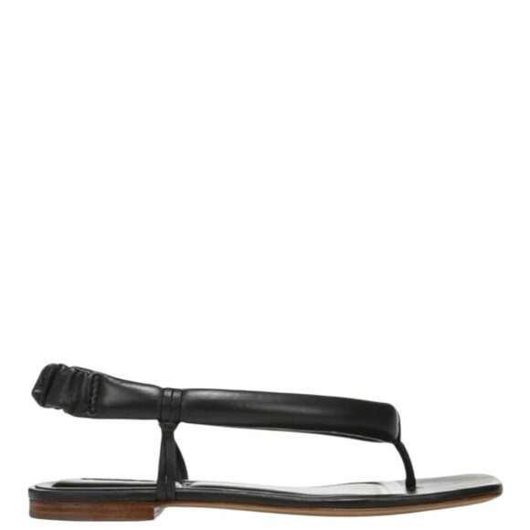 Vince Denton Black Leather Bubble Thong Flat Square Toe Sandal Size 6 Minimalist - Picture 3 of 14